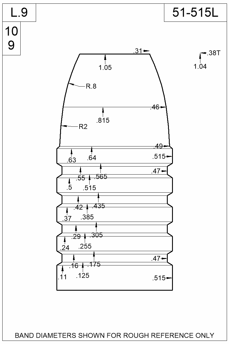 Dimensioned view of bullet 51-515L