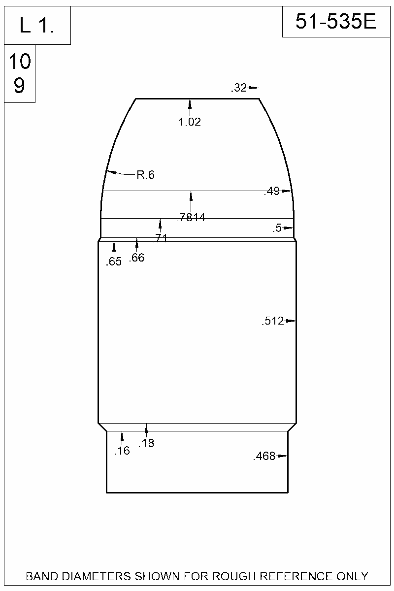 Dimensioned view of bullet 51-535E