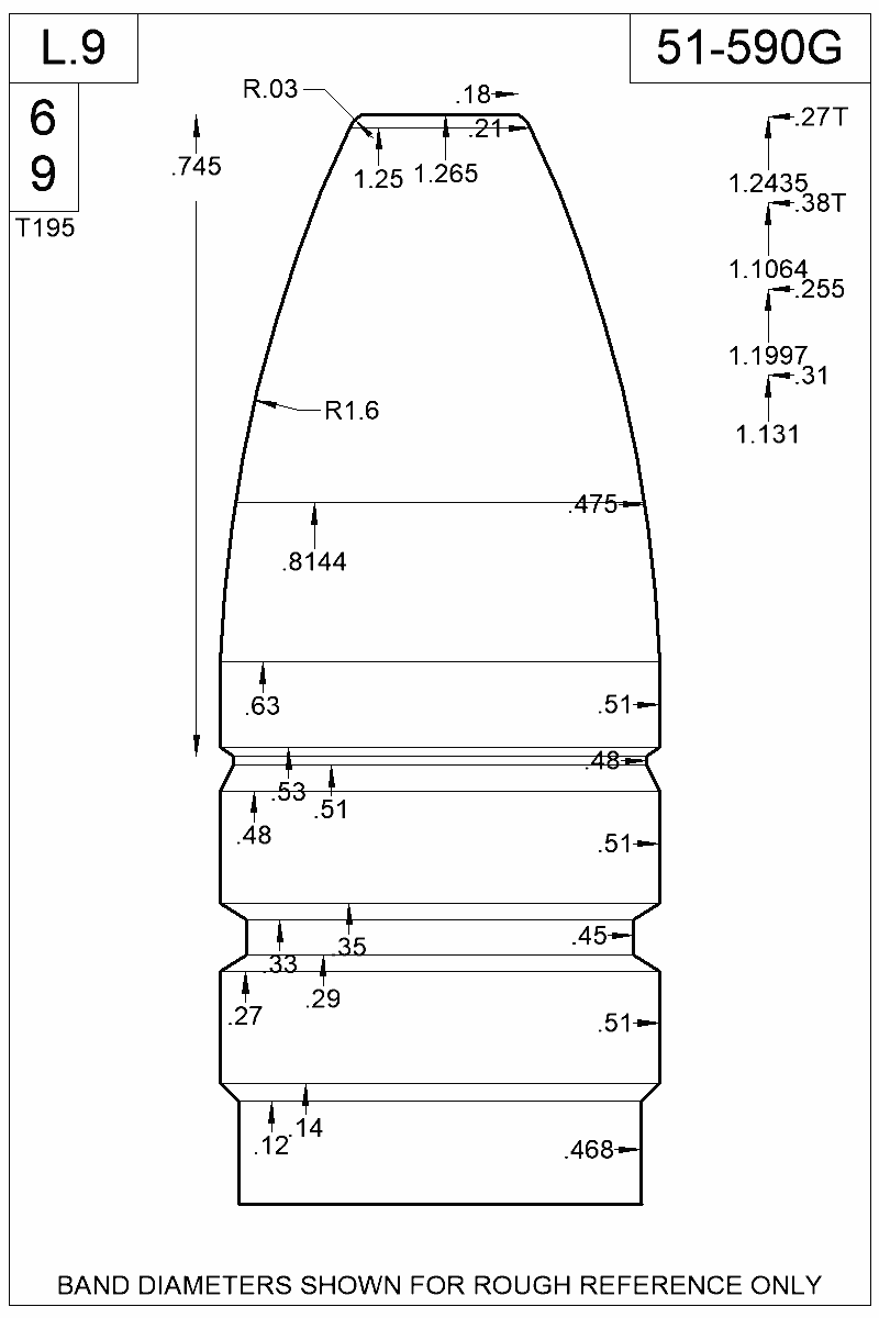 Dimensioned view of bullet 51-590G