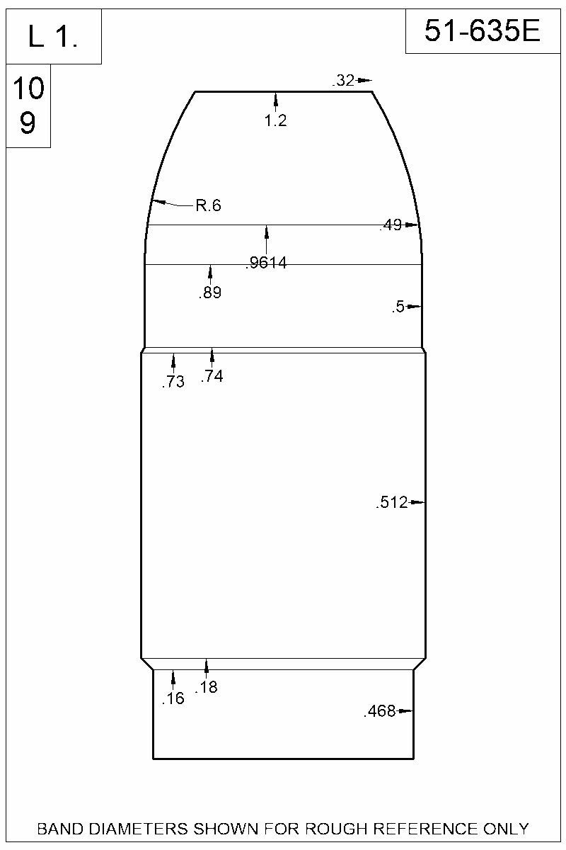 Dimensioned view of bullet 51-635E