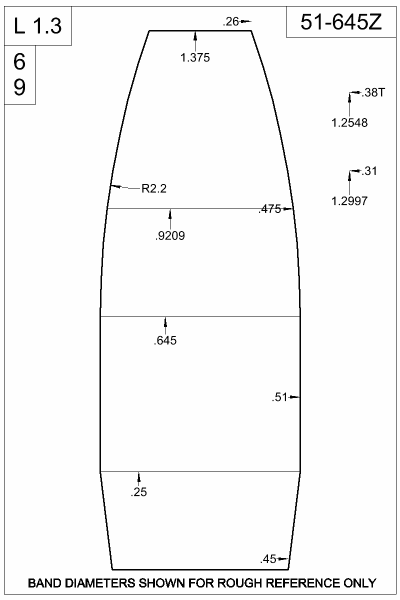 Dimensioned view of bullet 51-645Z