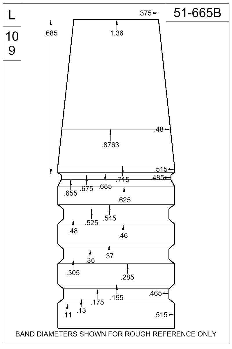Dimensioned view of bullet 51-665B