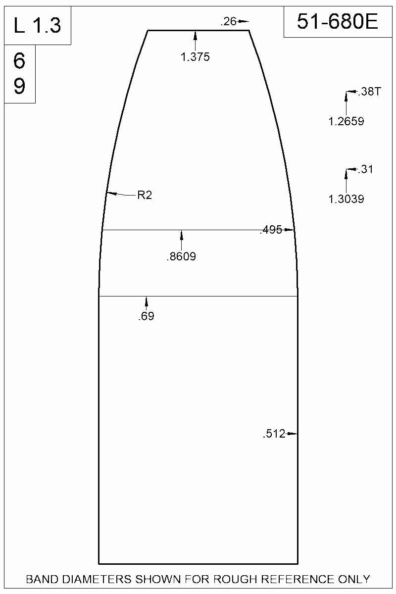 Dimensioned view of bullet 51-680E