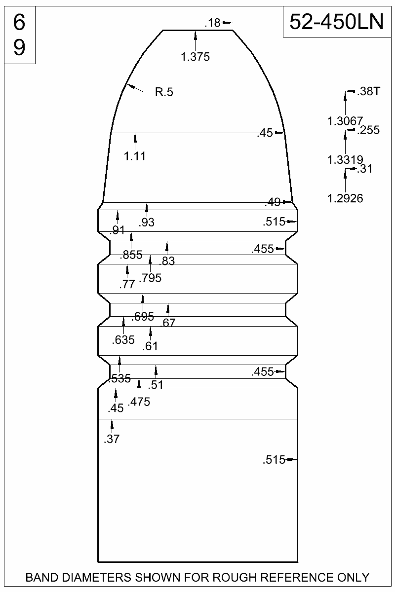 Dimensioned view of bullet 52-450LN