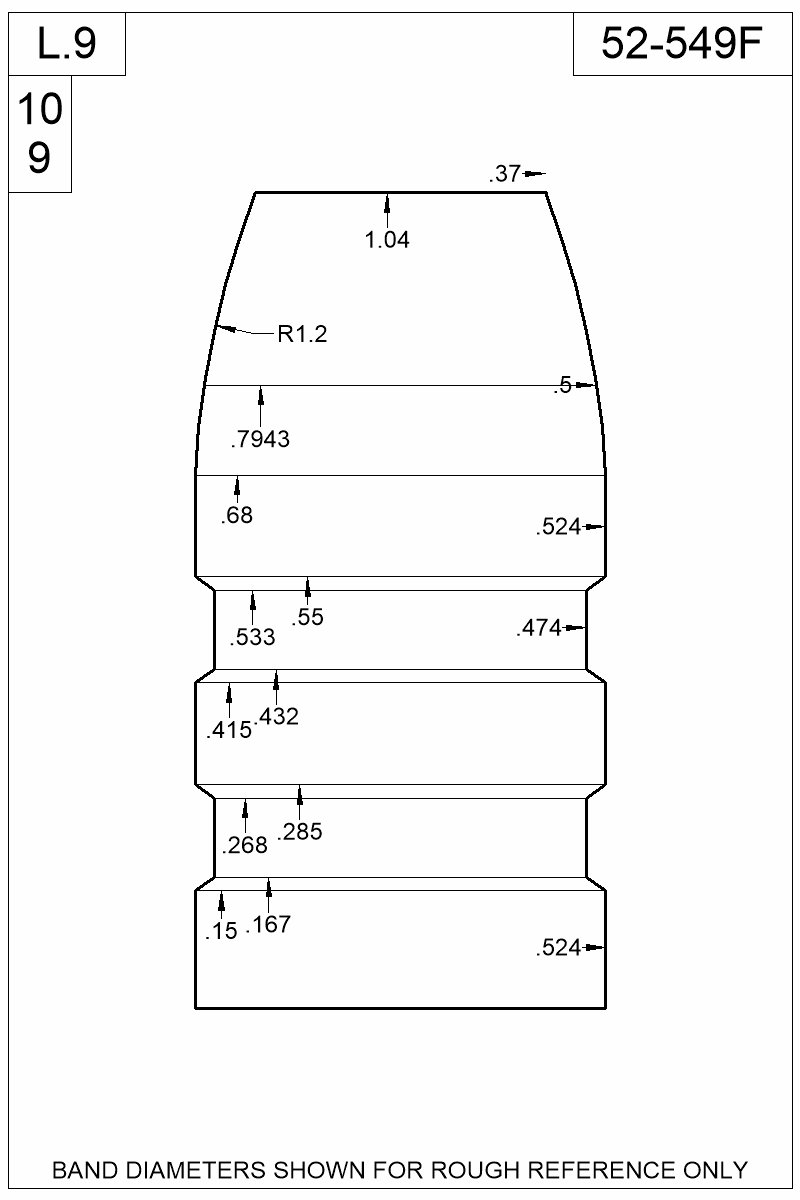 Dimensioned view of bullet 52-549F
