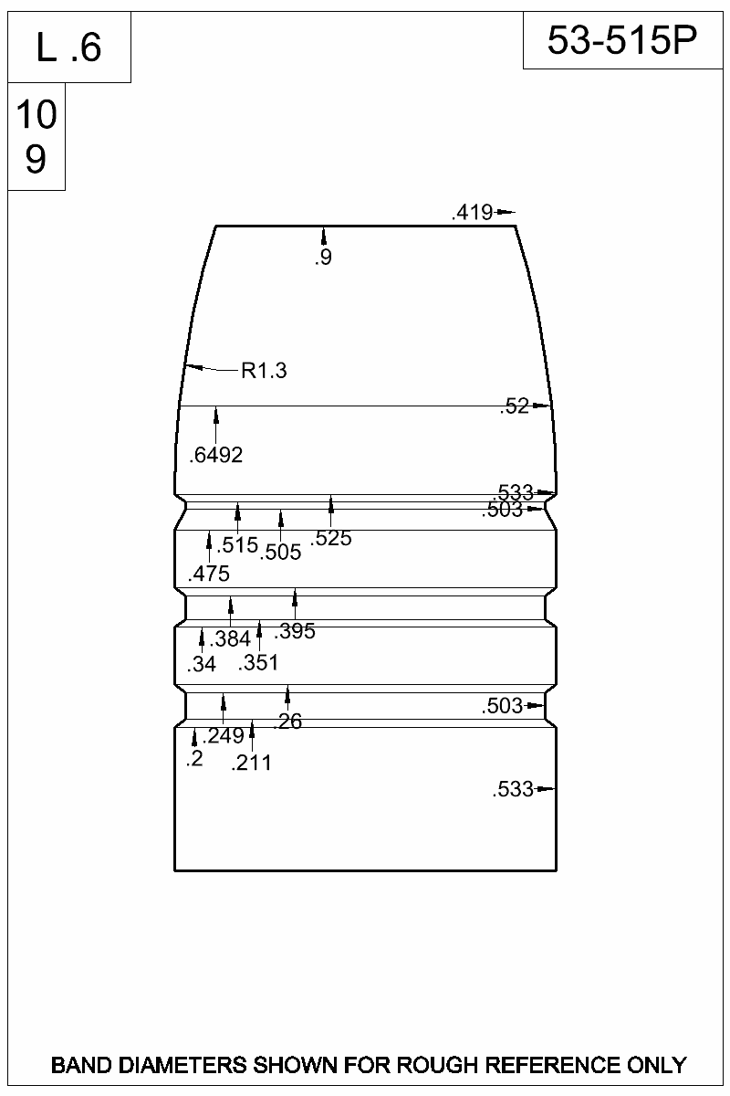 Dimensioned view of bullet 53-515P