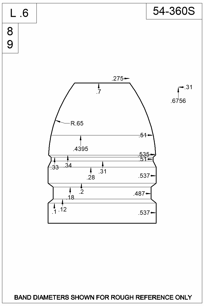 Dimensioned view of bullet 54-360S