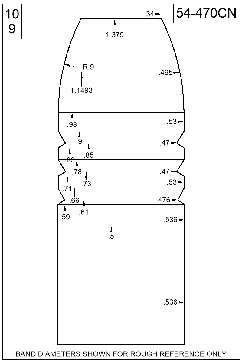 Dimensioned view of bullet 54-470CN