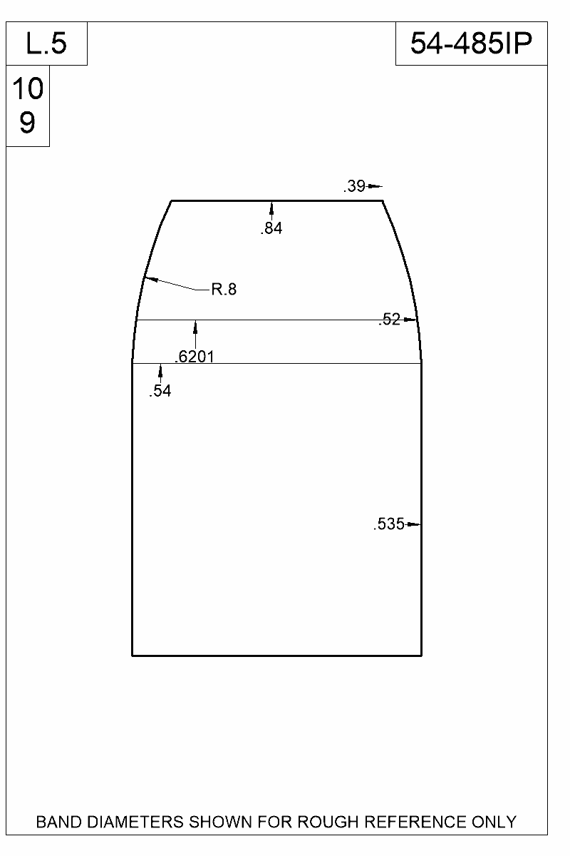 Dimensioned view of bullet 54-485IP