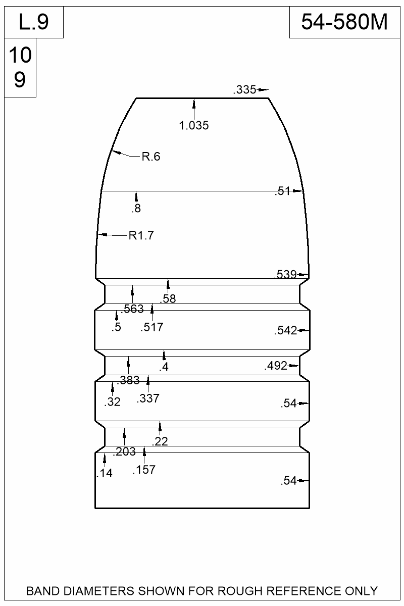 Dimensioned view of bullet 54-580M