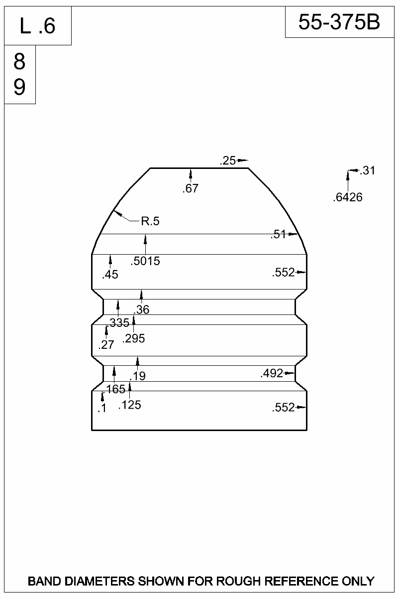 Dimensioned view of bullet 55-375B