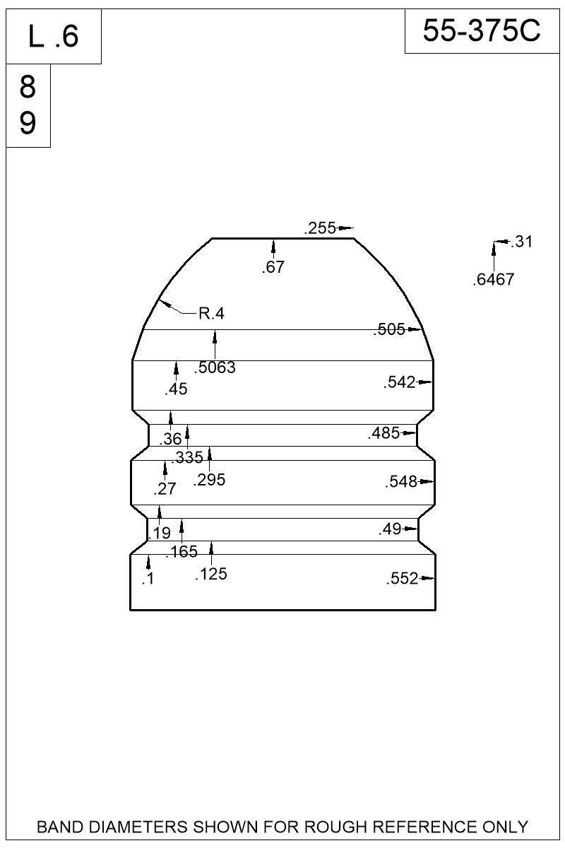 Dimensioned view of bullet 55-375C