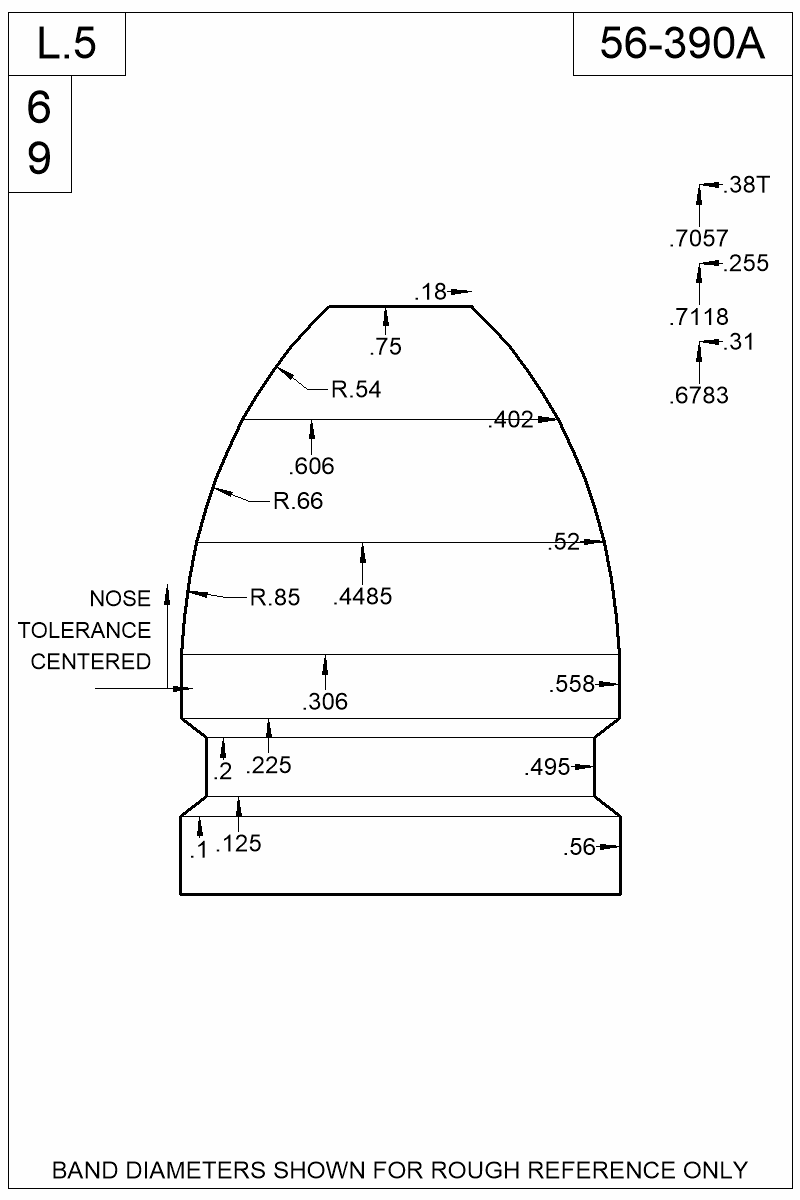 Dimensioned view of bullet 56-390A