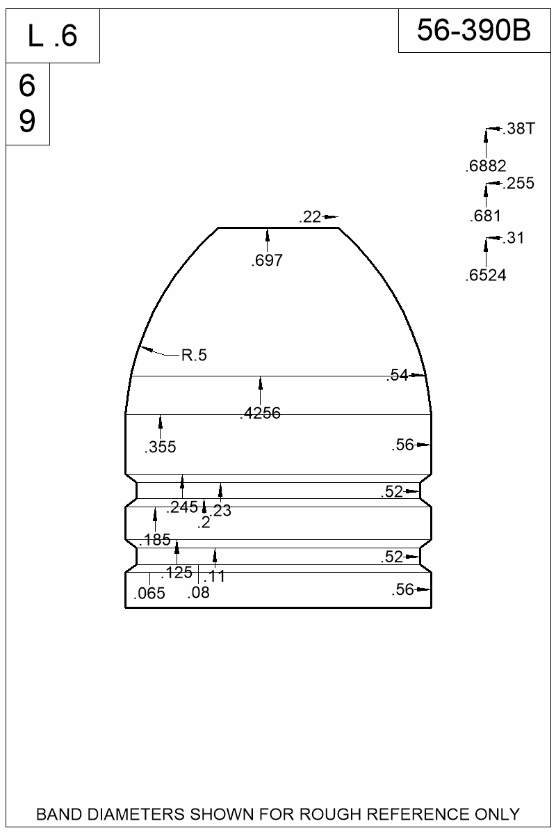 Dimensioned view of bullet 56-390B