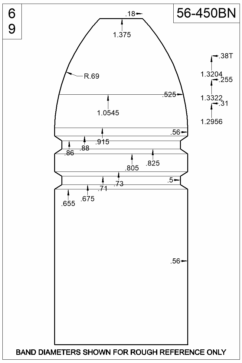 Dimensioned view of bullet 56-450BN