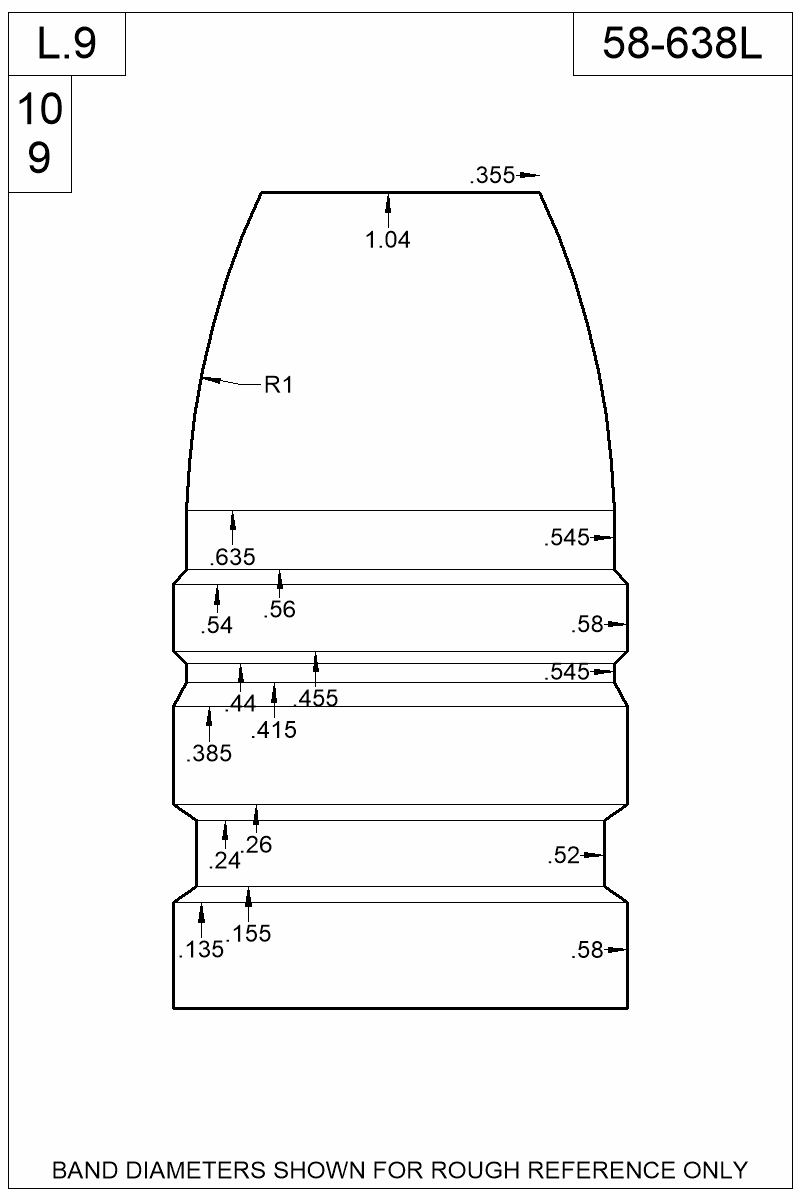 Dimensioned view of bullet 58-638L