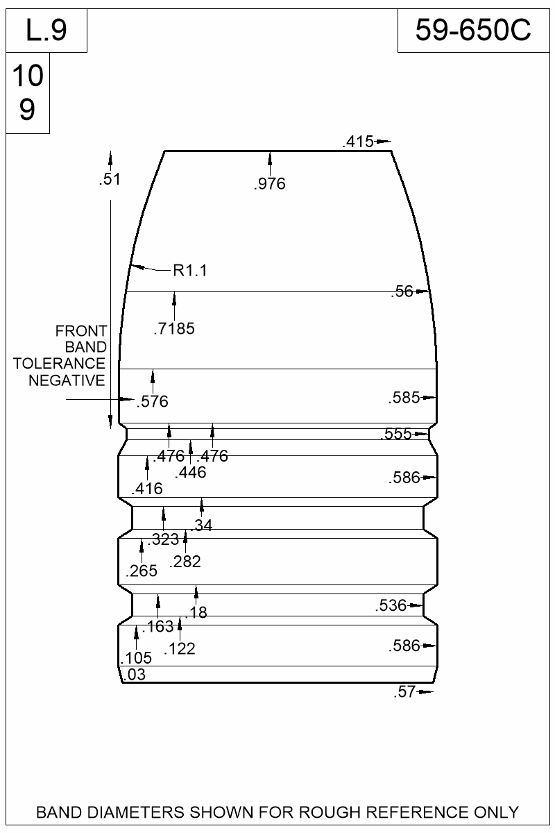 Dimensioned view of bullet 59-650C