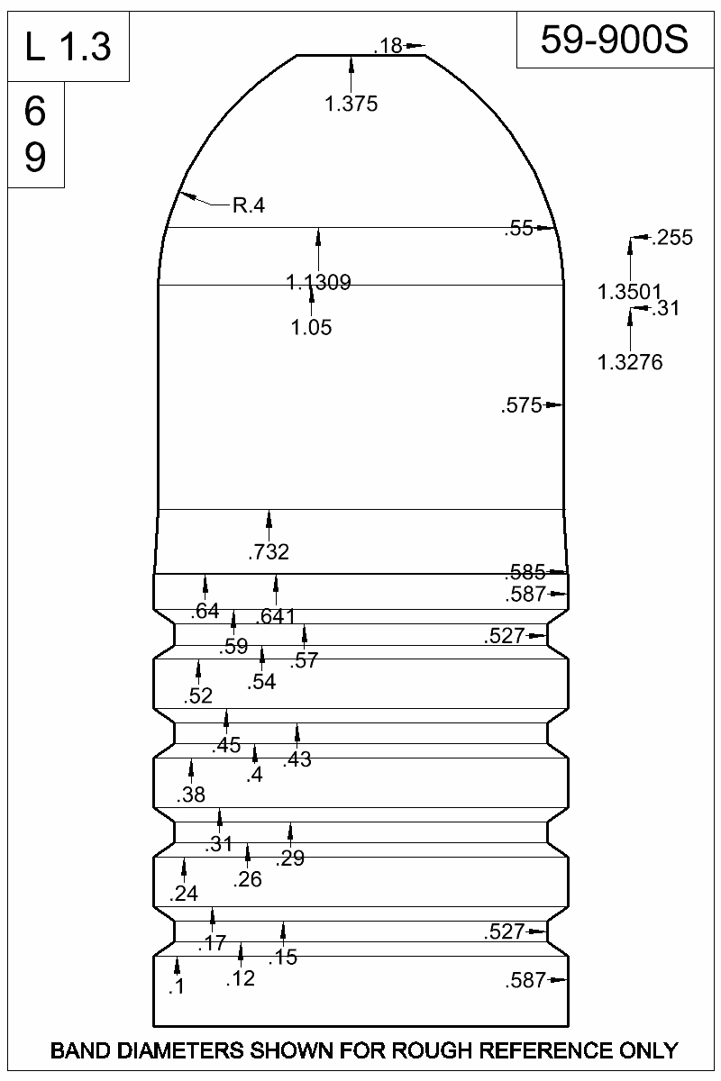 Dimensioned view of bullet 59-900S