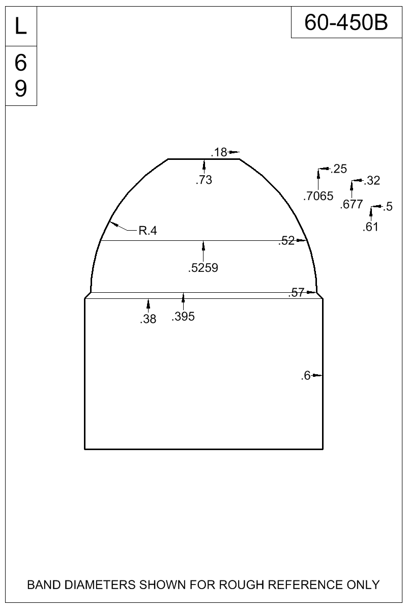 Dimensioned view of bullet 60-450B