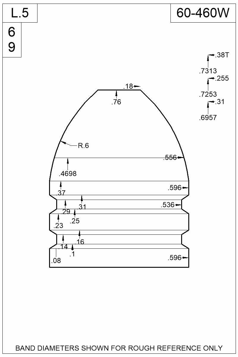 Dimensioned view of bullet 60-460W