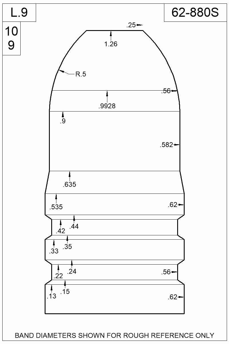 Dimensioned view of bullet 62-880S