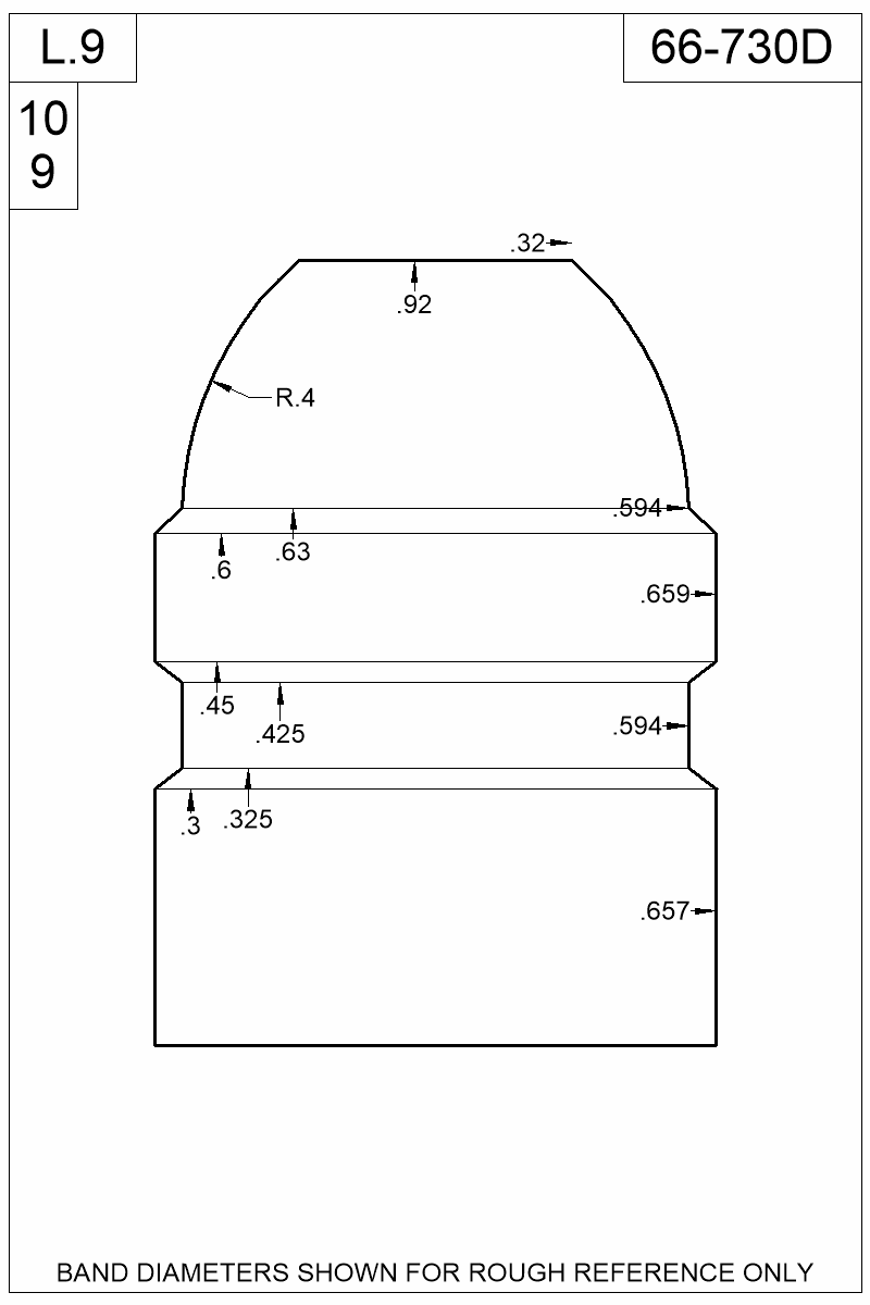 Dimensioned view of bullet 66-730D