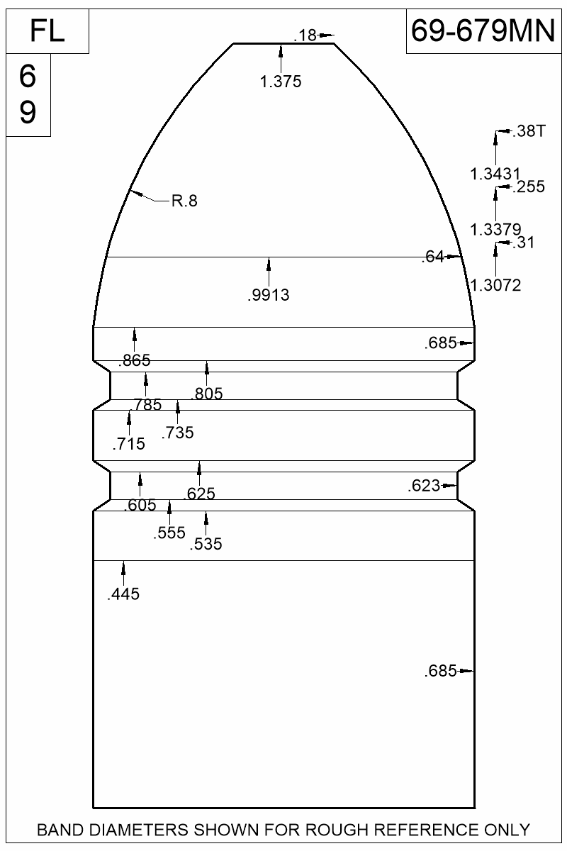 Dimensioned view of bullet 69-679MN