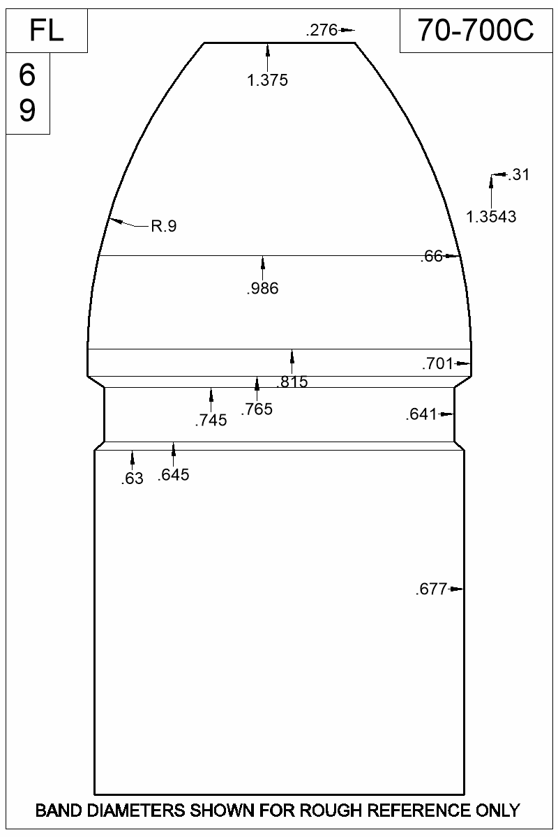 Dimensioned view of bullet 70-700C