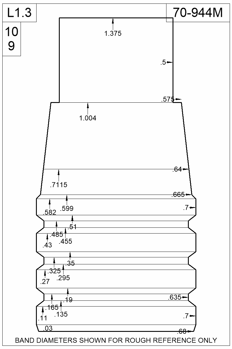 Dimensioned view of bullet 70-944M