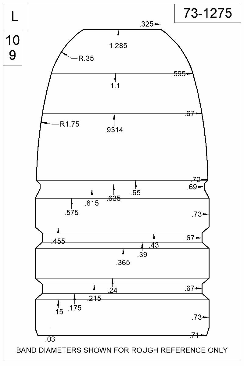 Dimensioned view of bullet 73-1275