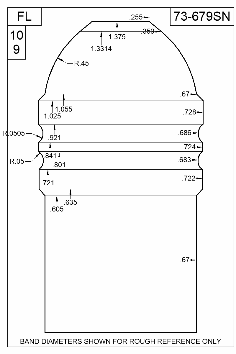 Dimensioned view of bullet 73-679SN