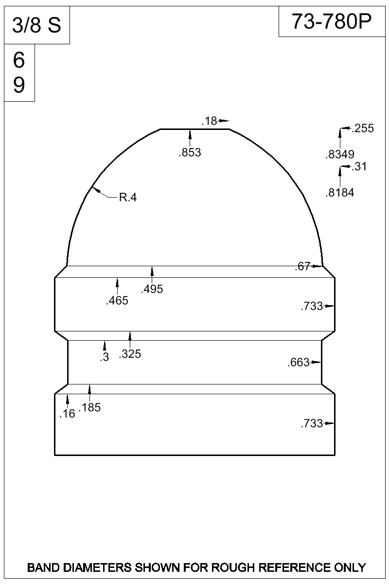 Dimensioned view of bullet 73-780P