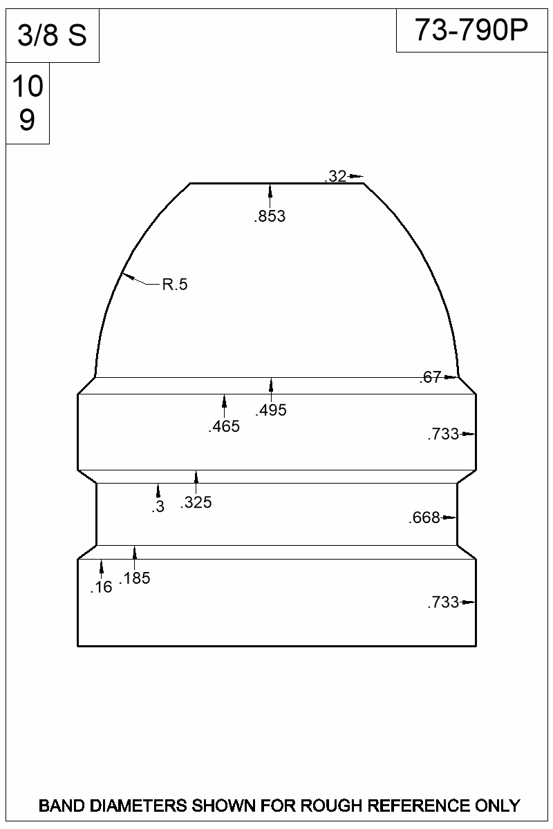 Dimensioned view of bullet 73-790P