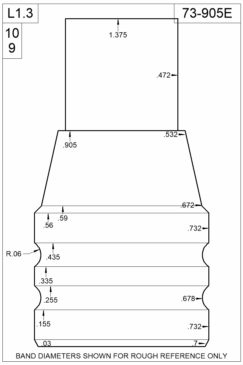 Dimensioned view of bullet 73-905E