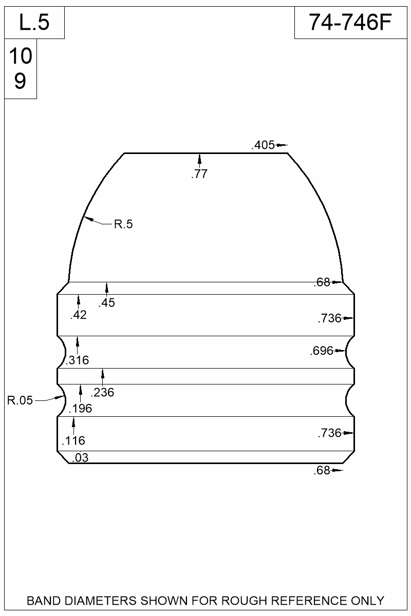 Dimensioned view of bullet 74-746F