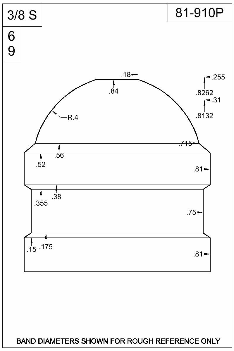 Dimensioned view of bullet 81-910P