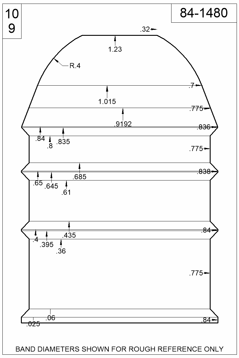 Dimensioned view of bullet 84-1480