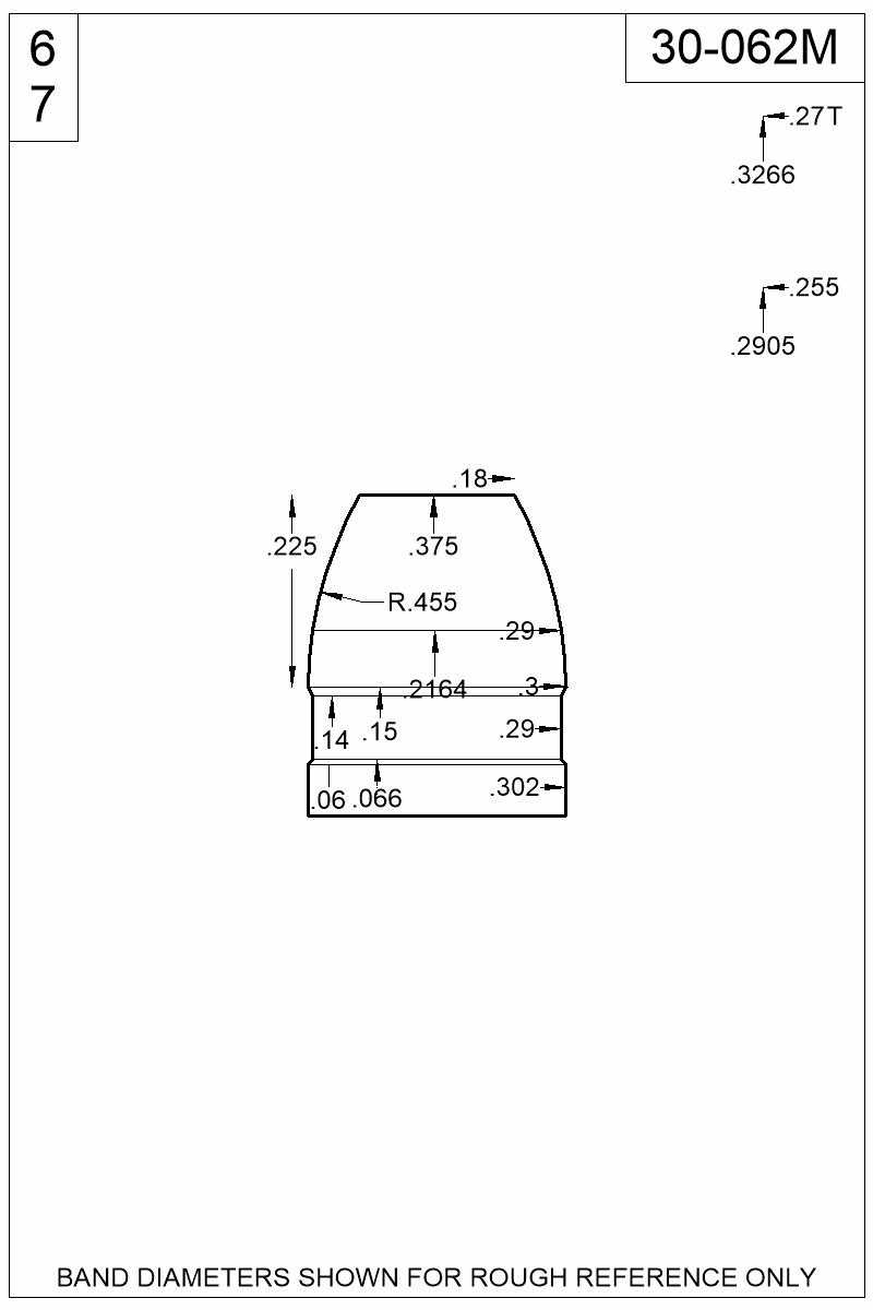 Dimensioned view of bullet 30-062M