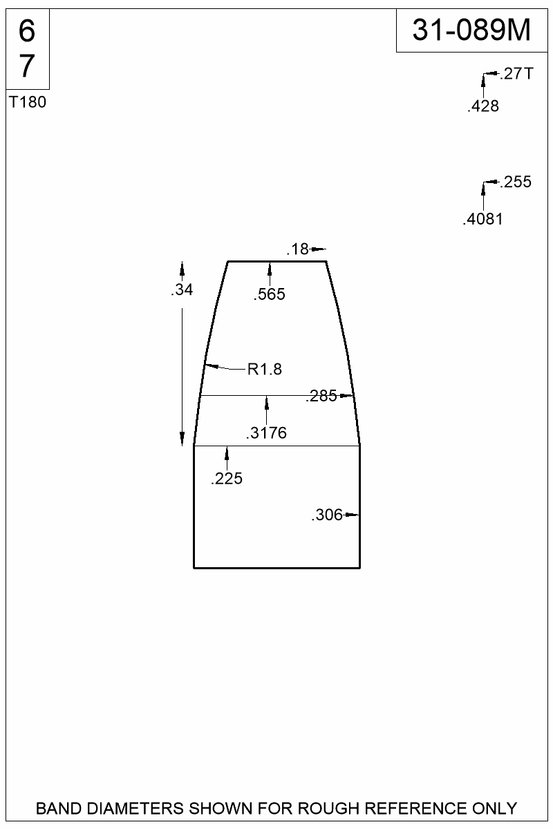 Dimensioned view of bullet 31-089M
