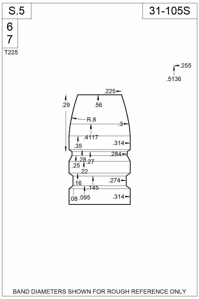 Dimensioned view of bullet 31-105S