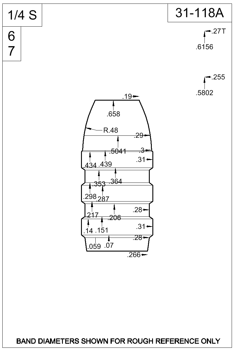 Dimensioned view of bullet 31-118A
