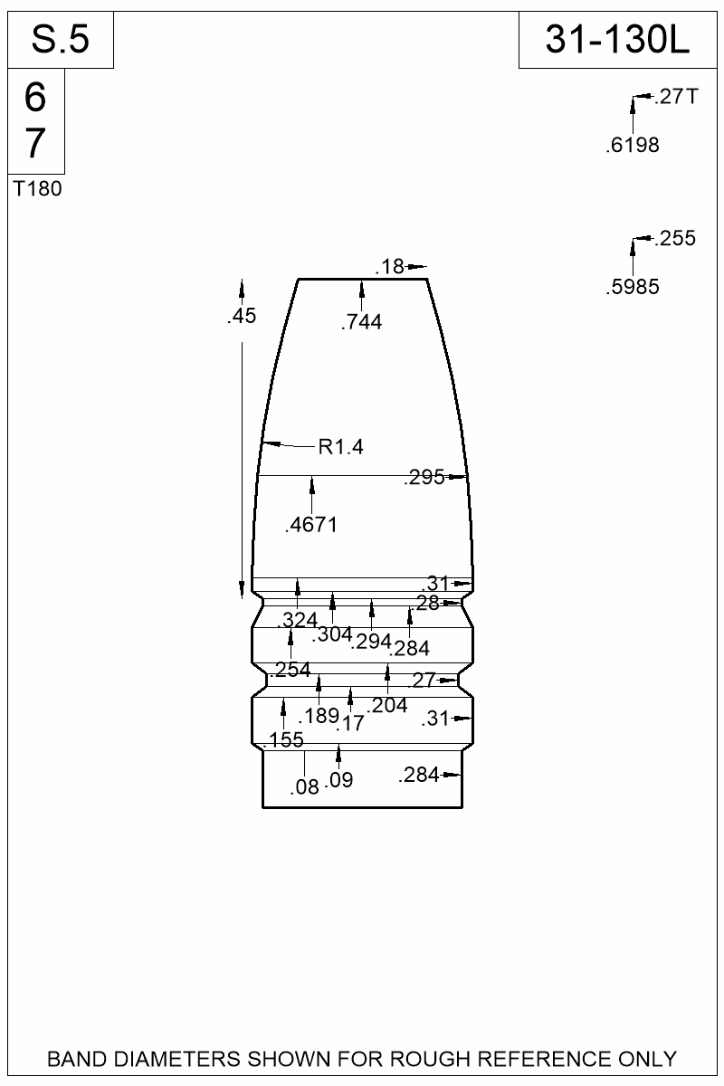 Dimensioned view of bullet 31-130L