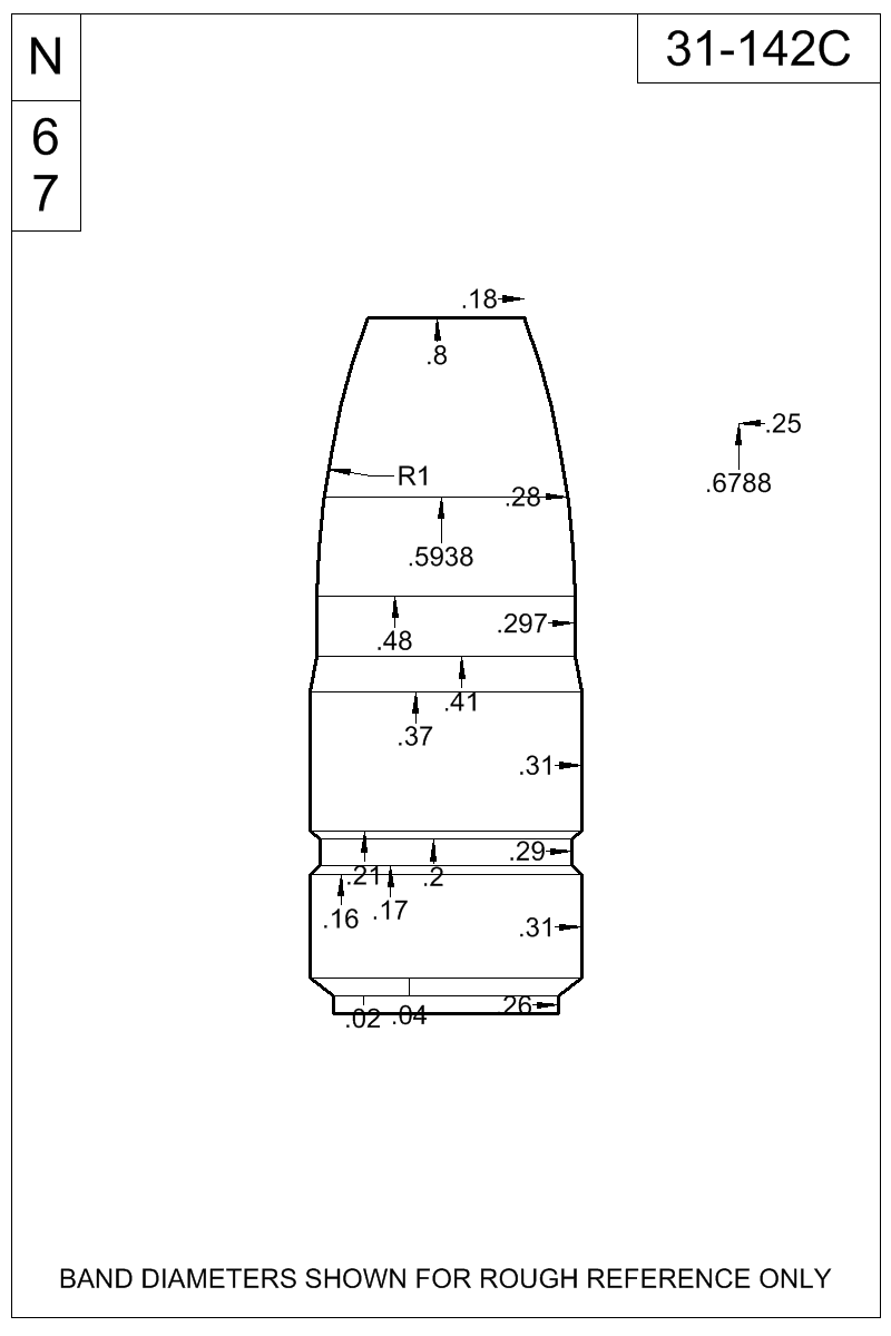 Dimensioned view of bullet 31-142C
