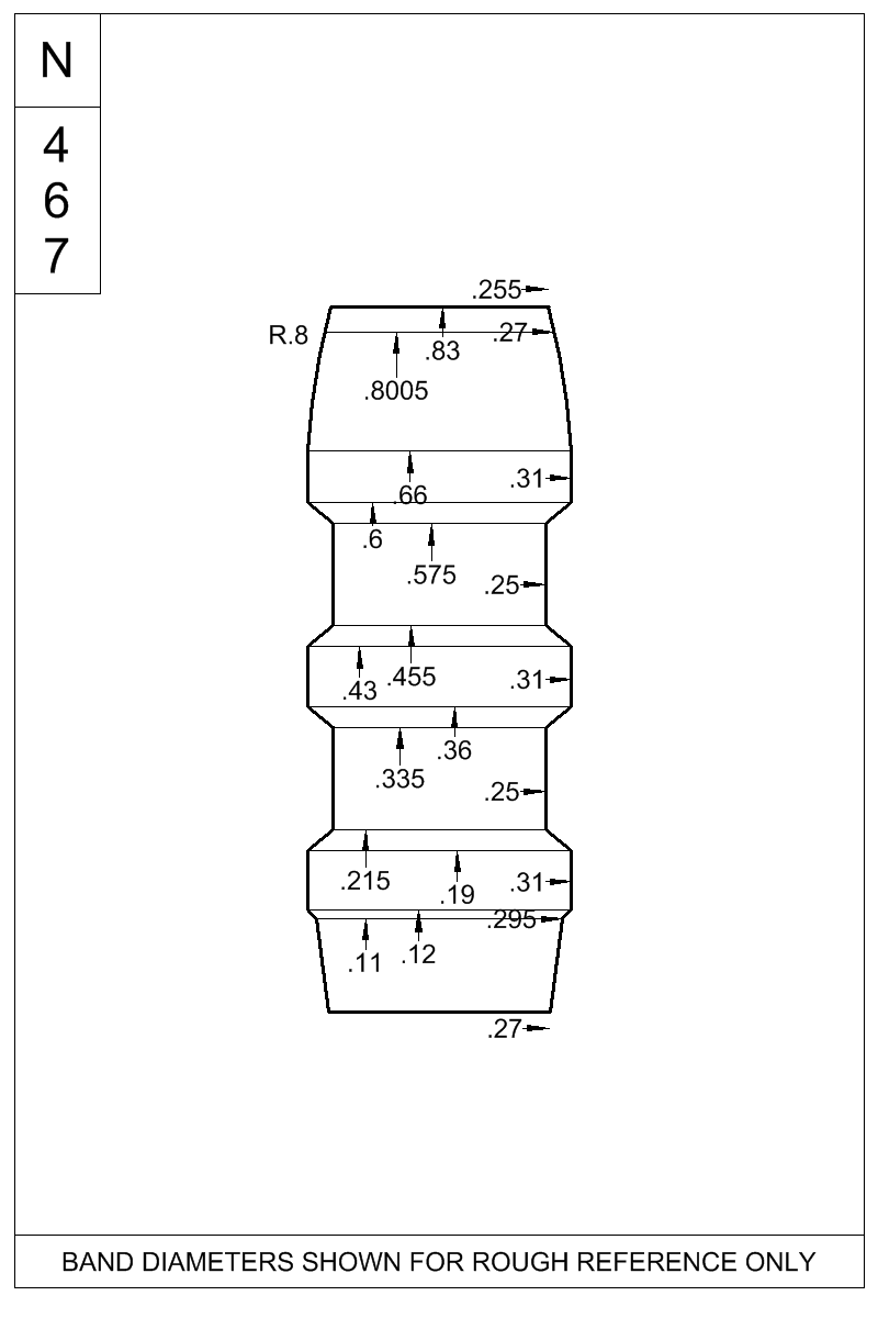 Dimensioned view of bullet 31-145A
