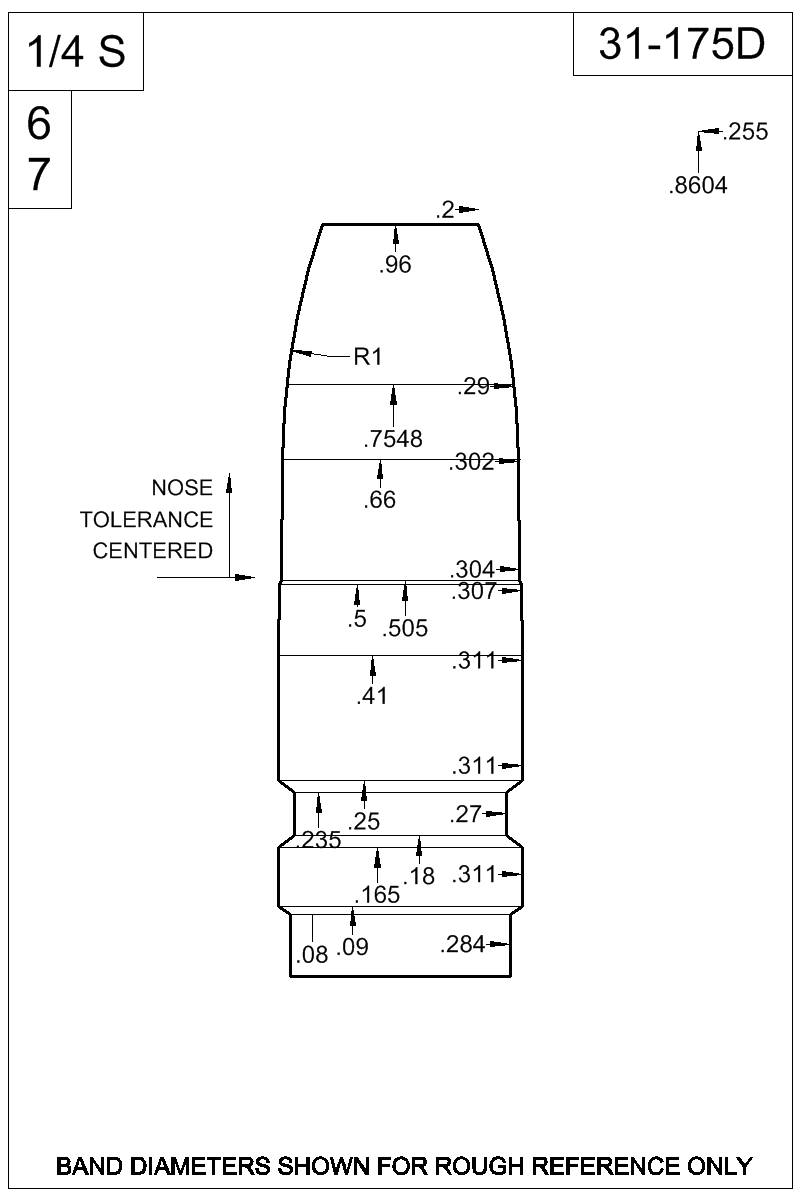 Dimensioned view of bullet 31-175D