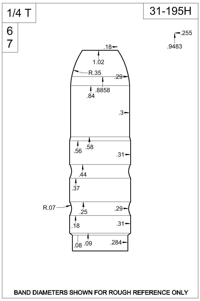 Dimensioned view of bullet 31-195H