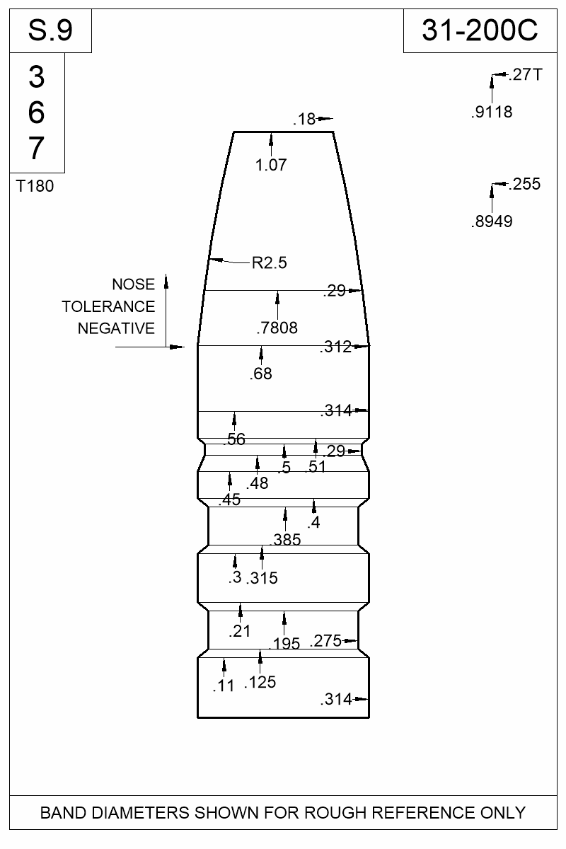 Dimensioned view of bullet 31-200C