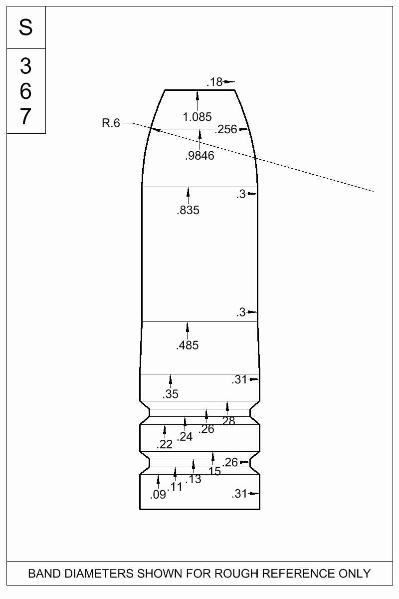 Dimensioned view of bullet 31-200F