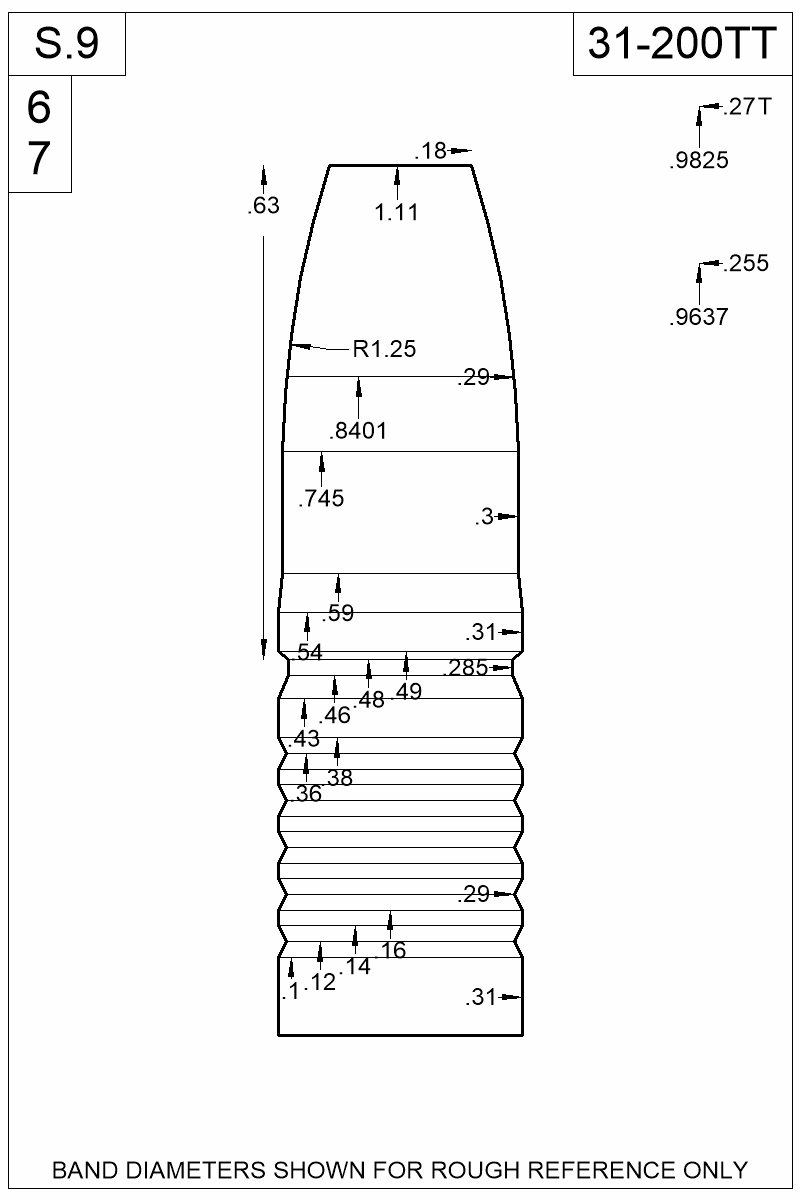 Dimensioned view of bullet 31-200TT