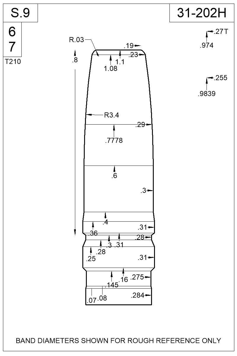 Dimensioned view of bullet 31-202H